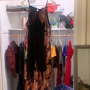 Asymmetric Navy Blue Floral Dress